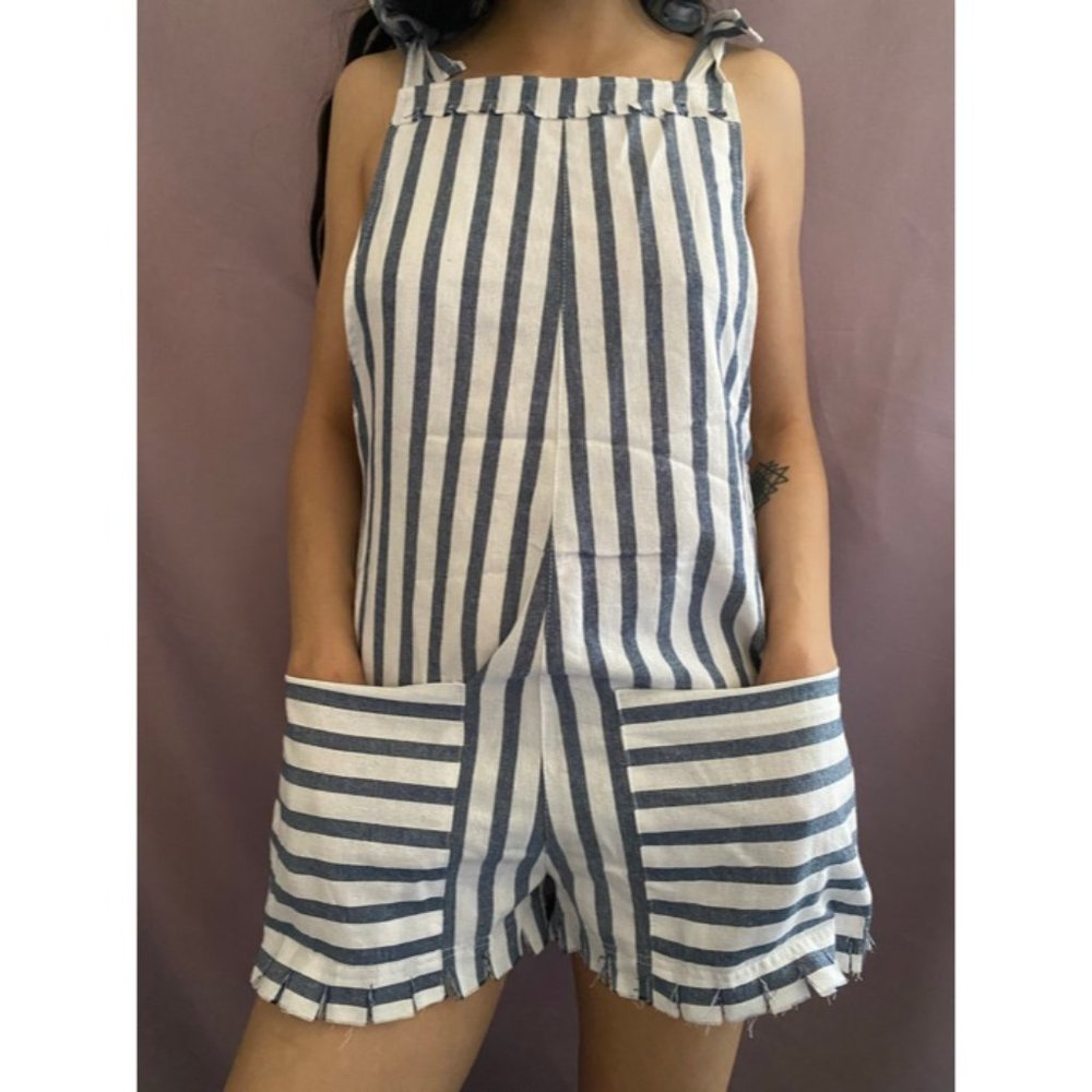 Stripe fringe romper jumpsuit